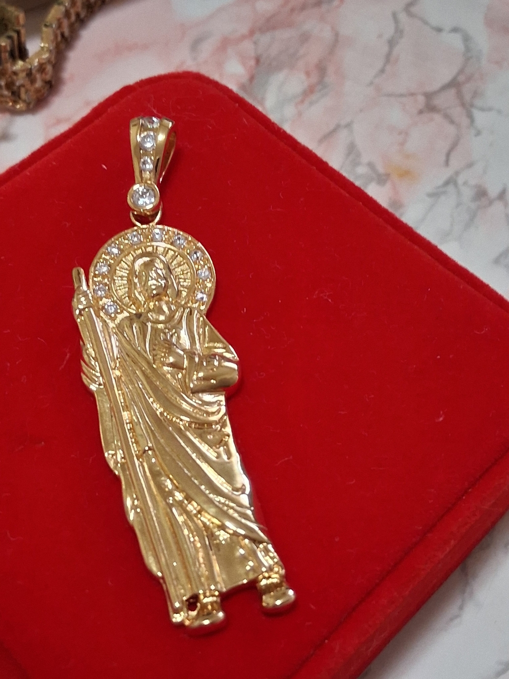 18 Kt GP With Czs Gold Saint Pendant Necklace - Elegant Religious Jewelry